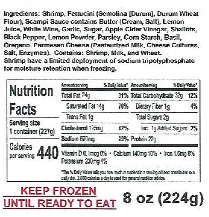 Alaskan Captain- Shrimp Scampi w/ fettuccini- 6 pack, 8 oz servings